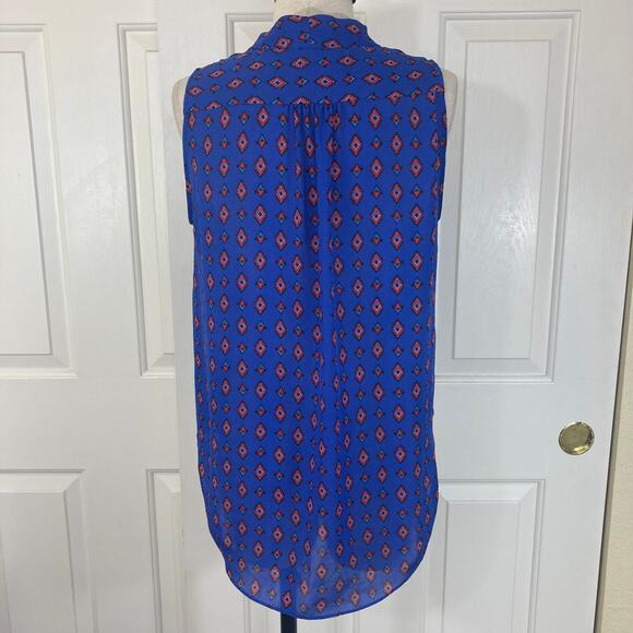 Zara blue red crossover top, Ladies medium sleeveless hi low surplice blouse - Picture 3 of 8